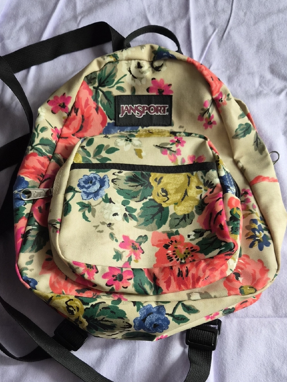 Jansport Cream Floral Backpack with Multicolor Blooms